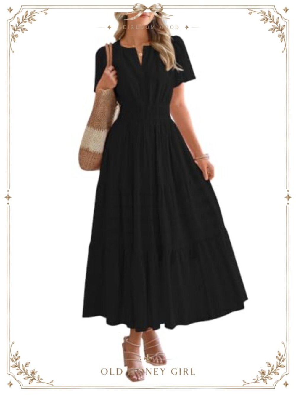 Short Sleeve V Neck Tiered Ruffle Maxi Dress with Pockets